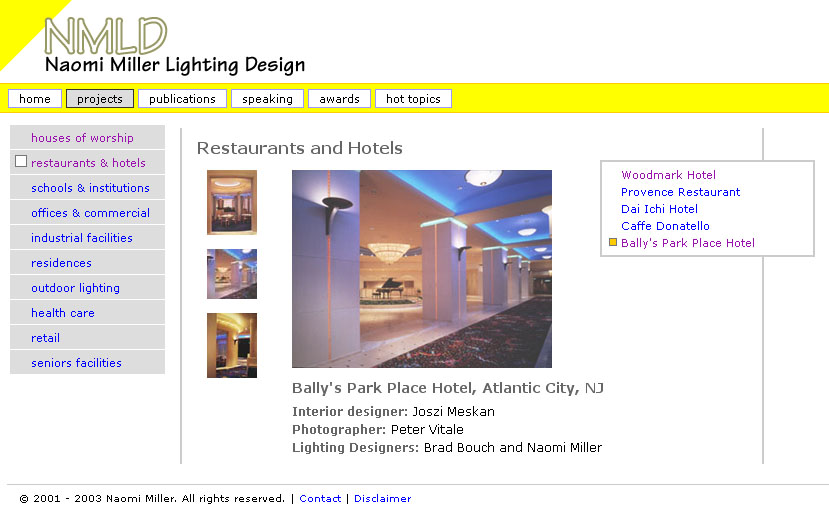 Naomi Miller Lighting Design projects page.